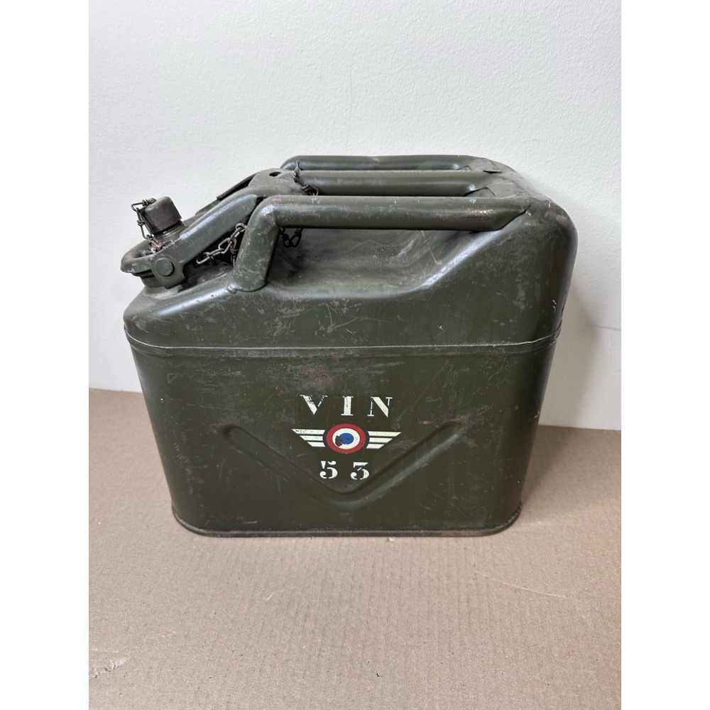 Vintage French Military VIN 55 Wine Jerry Can WW2 Winged Roundel Olive Drab